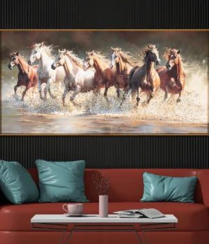 7 Horse Crystal Painting With Aluminium Frame , Luxury Item