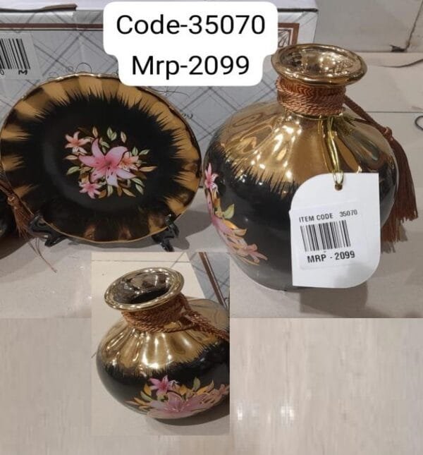 Luxury Ceramic Pot Set of 3 ,Black, Flower pot - Image 2