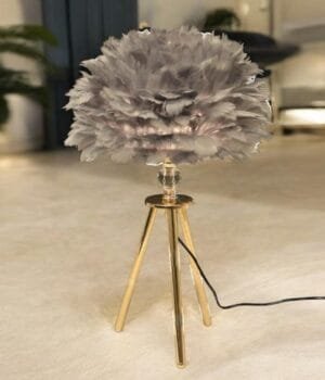 Elegant Bedside Table Lamp with Decorative Feather - Gold, Gray