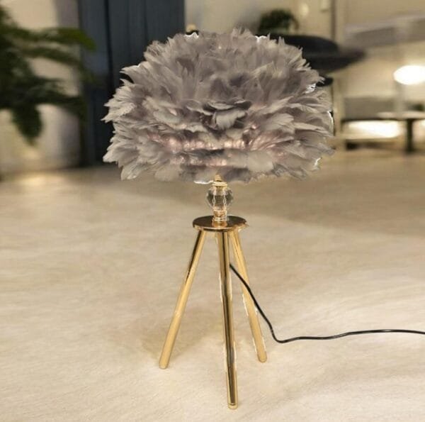 Elegant Bedside Table Lamp with Decorative Feather - Gold, Gray