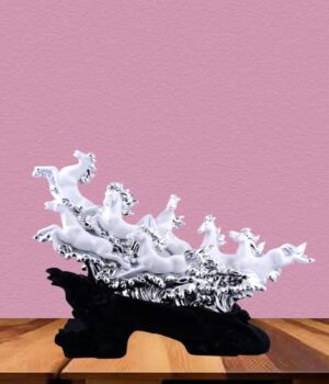 Electroplated Horses Sculpture on Wooden Base