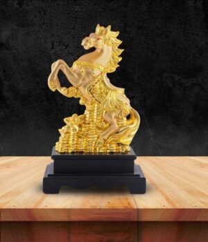 Electroplated Horse Sculpture on Wooden Base
