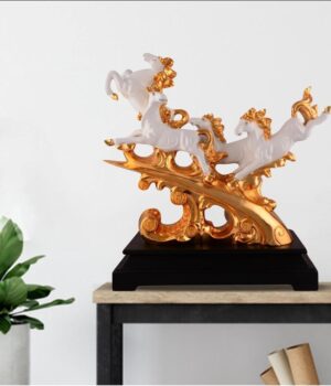 Electroplated Horses Sculpture on Wooden Base