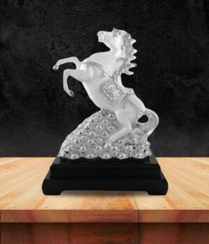 Electroplated Horse Sculpture on Wooden Base