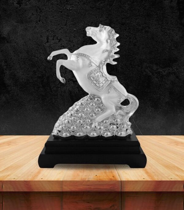 Electroplated Horse Sculpture on Wooden Base