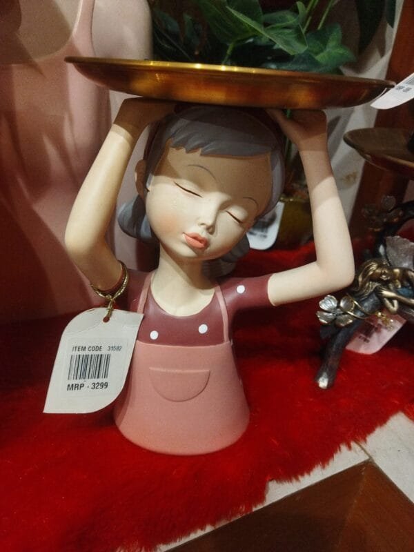 Decorative Serving Tray Girl Statue | Polyresin - Image 2