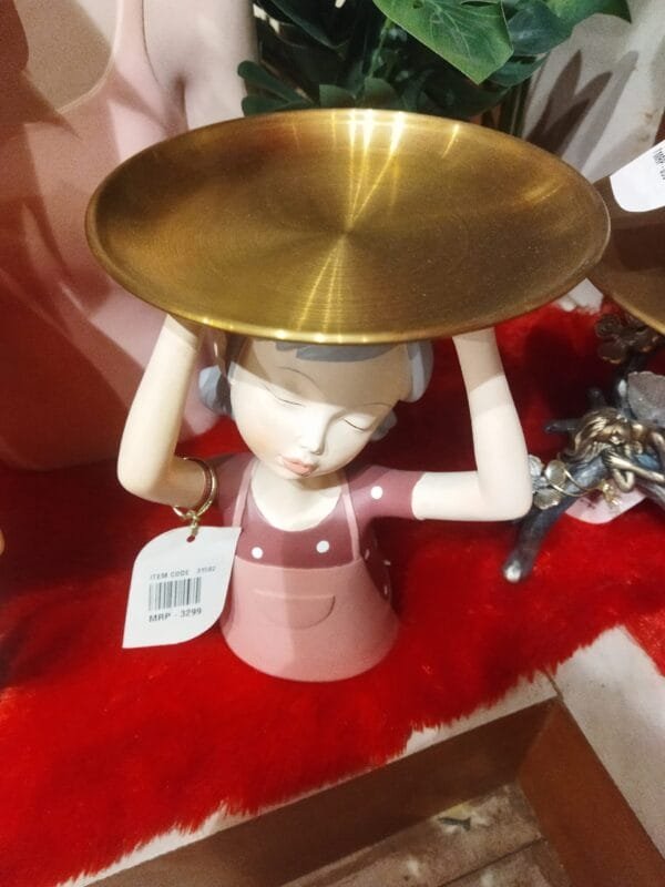 Decorative Serving Tray Girl Statue | Polyresin - Image 3