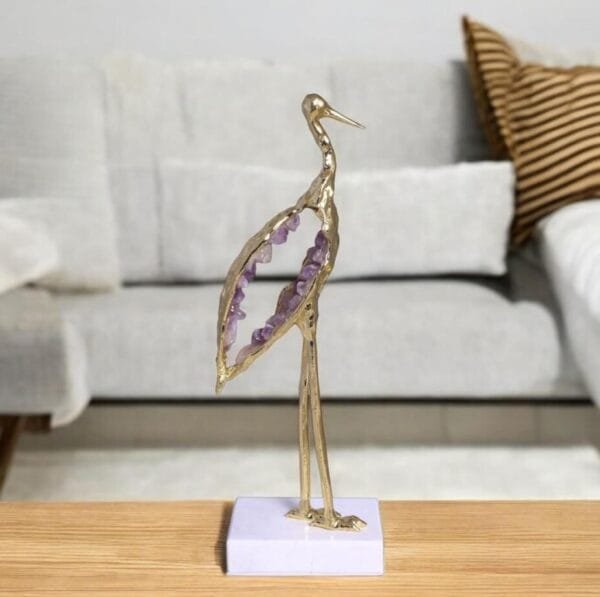 Metal Handicrafts Simulated Animal Sculpture Crystal Crane Bird Decorative Figurines - Image 4