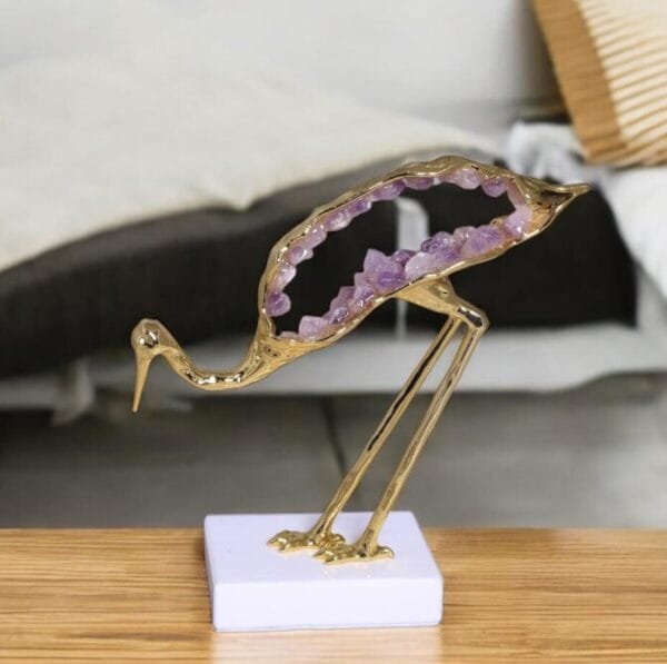Metal Handicrafts Simulated Animal Sculpture Crystal Crane Bird Decorative Figurines - Image 3