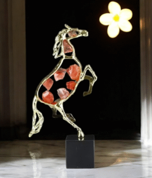 Decorative Crystal Glass  Horse Figurine With Red Spots