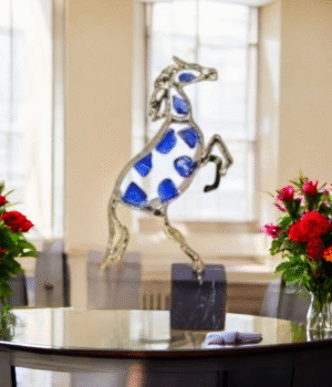 Decorative Crystal Glass  Horse Figurine With Blue Spots