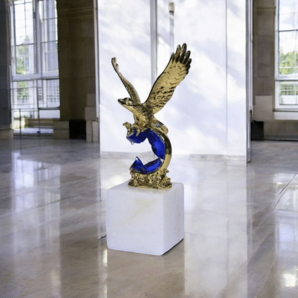 Decorative Eagle Statue -Crystal  Gold Brass and White Marble or Alabaster Base