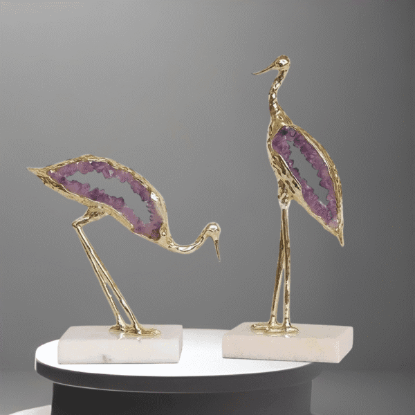 Metal Handicrafts Simulated Animal Sculpture Crystal Crane Bird Decorative Figurines - Image 7