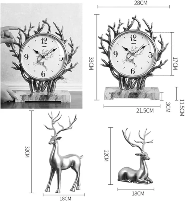 Luxury Vintage Table Clock, Desk Table Clock in Resin - Image 2